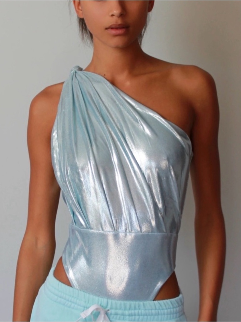 Baja east cascade bodysuit shiny light blue